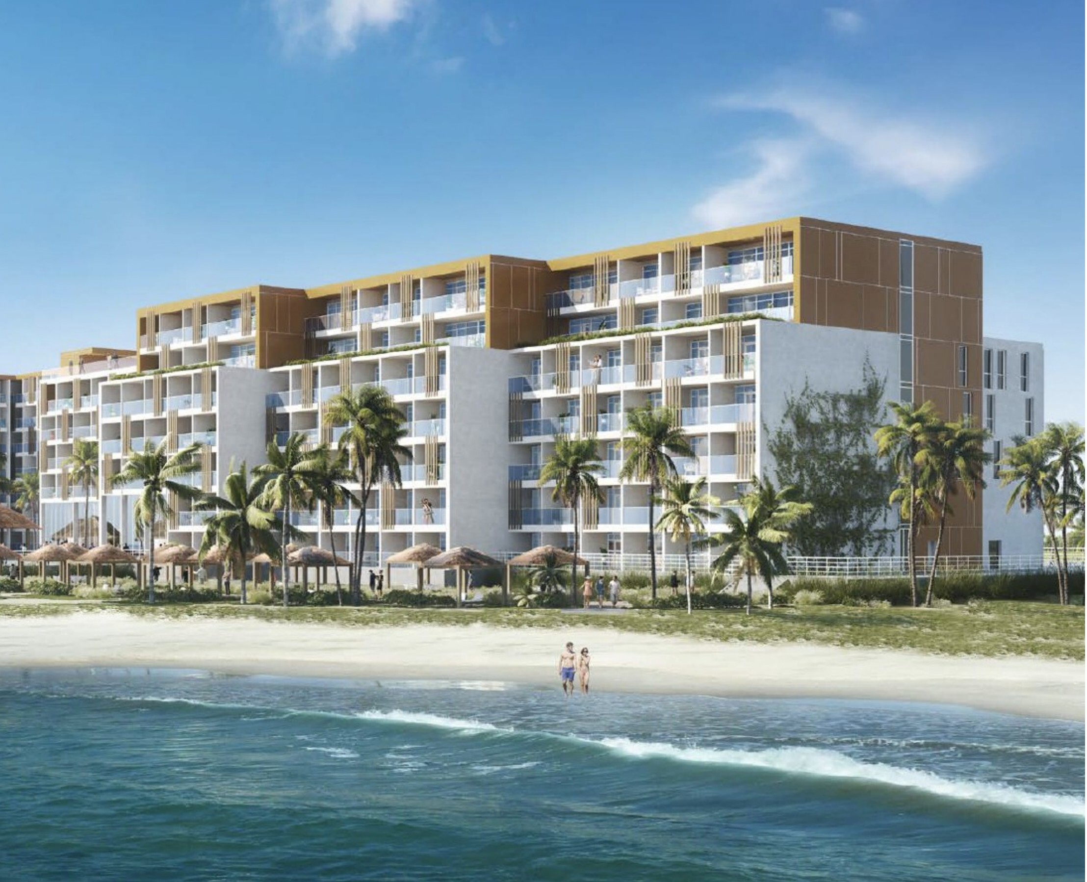 Modern multi-storey Kimpton hotel & leisure rendering on a Turks & Caicos beach