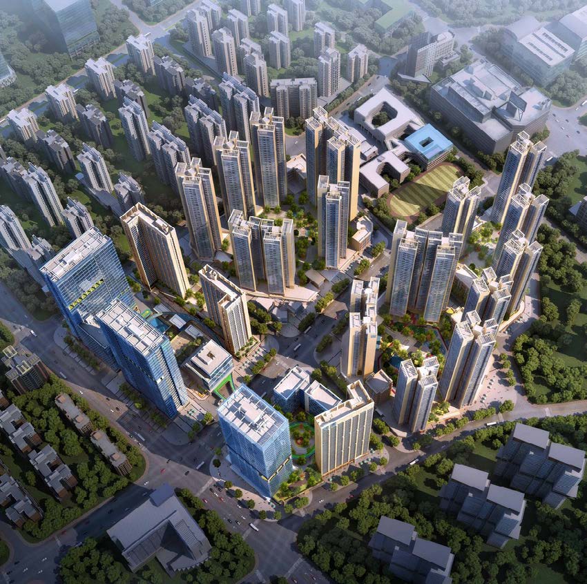 Aerial view of Shenzhen Vanke Star City — high-rise residential blocks, schools and public spaces